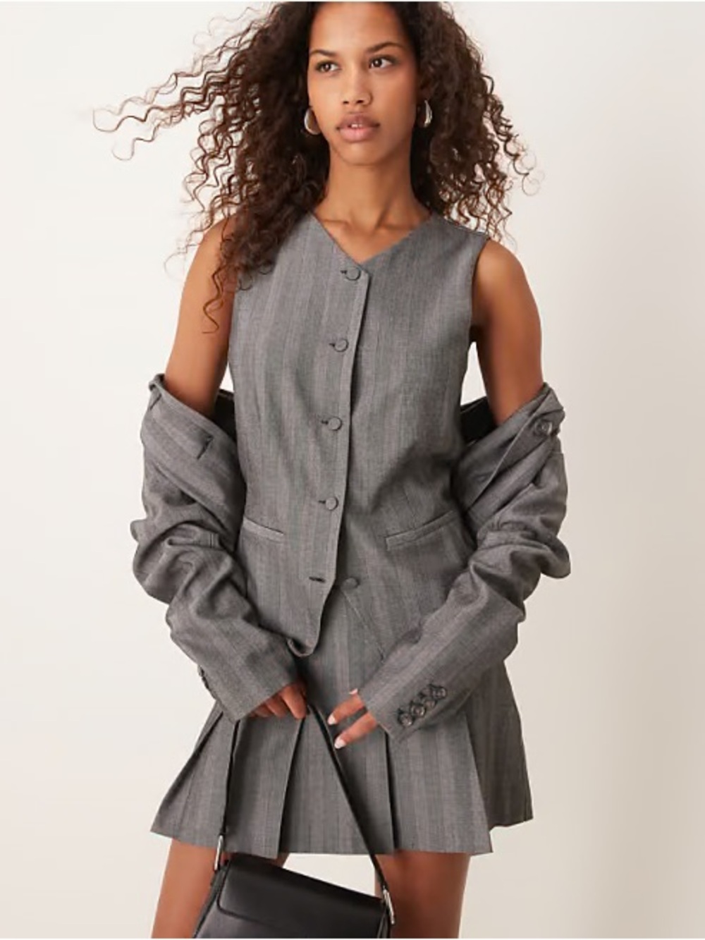 Abercrombie & Fitch Mara Button
Through Tailored Gray Striped
Vest